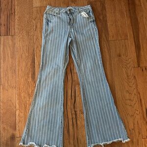 Versona Striped Flare Jeans in Blue and White